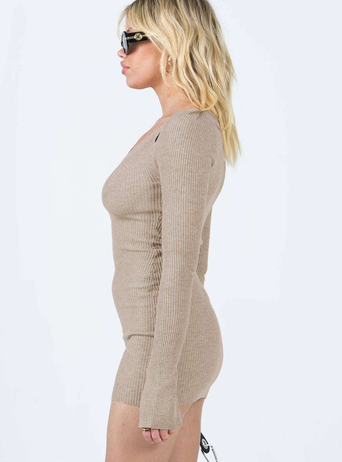 Palmer Long Sleeve Mini Dress Beige sold by Princess Polly product image thumbnail 4