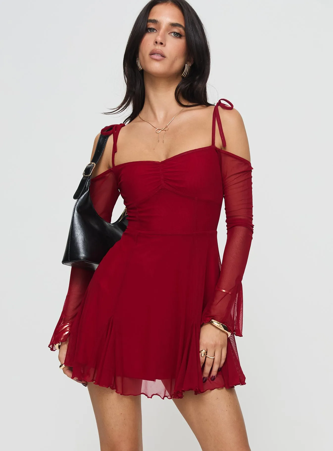 Courtland Off The Shoulder Mini Dress Red sold by Princess Polly