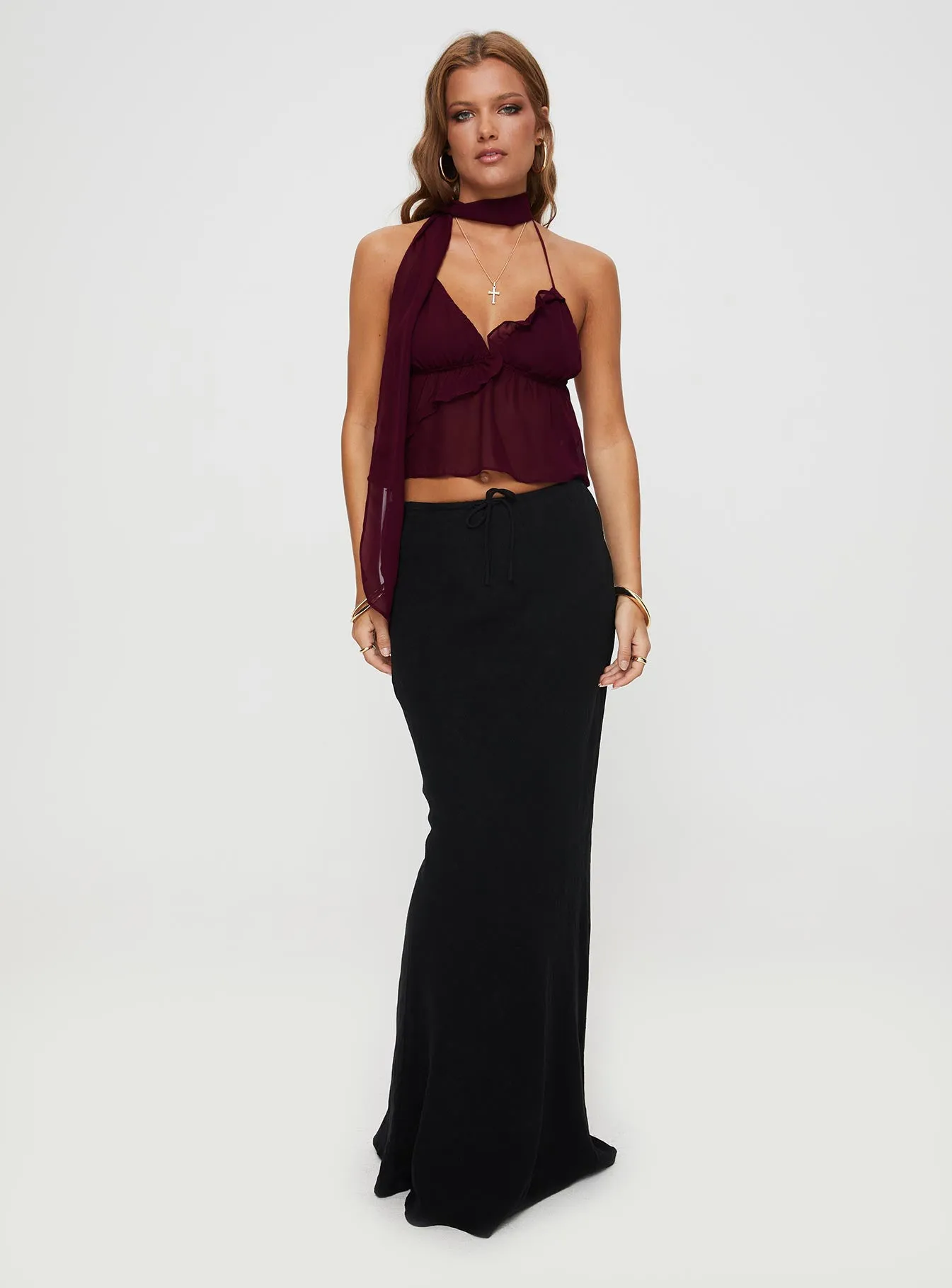 Demi Frill Top Burgundy sold by Princess Polly product image thumbnail 3