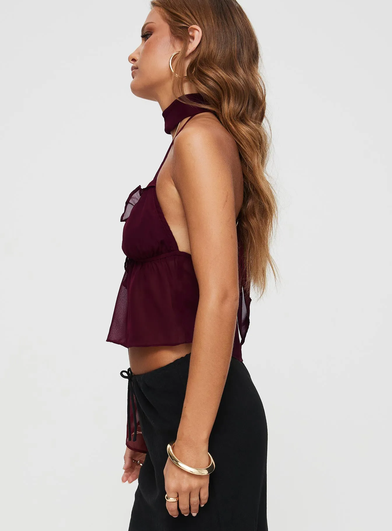 Demi Frill Top Burgundy sold by Princess Polly product image thumbnail 4