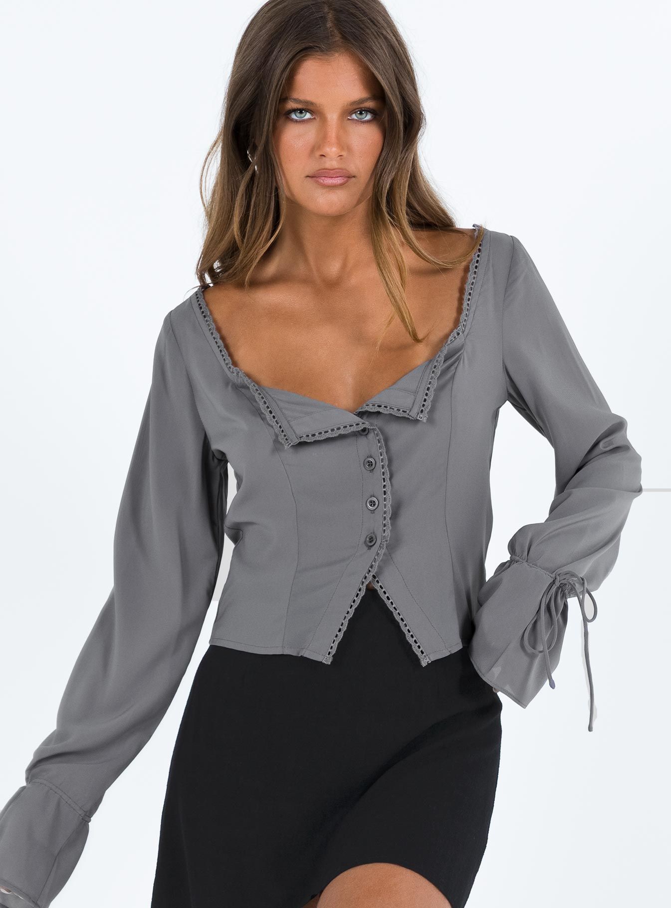 Carila Lace Voile Sheer Top Grey sold by Princess Polly product image thumbnail 2