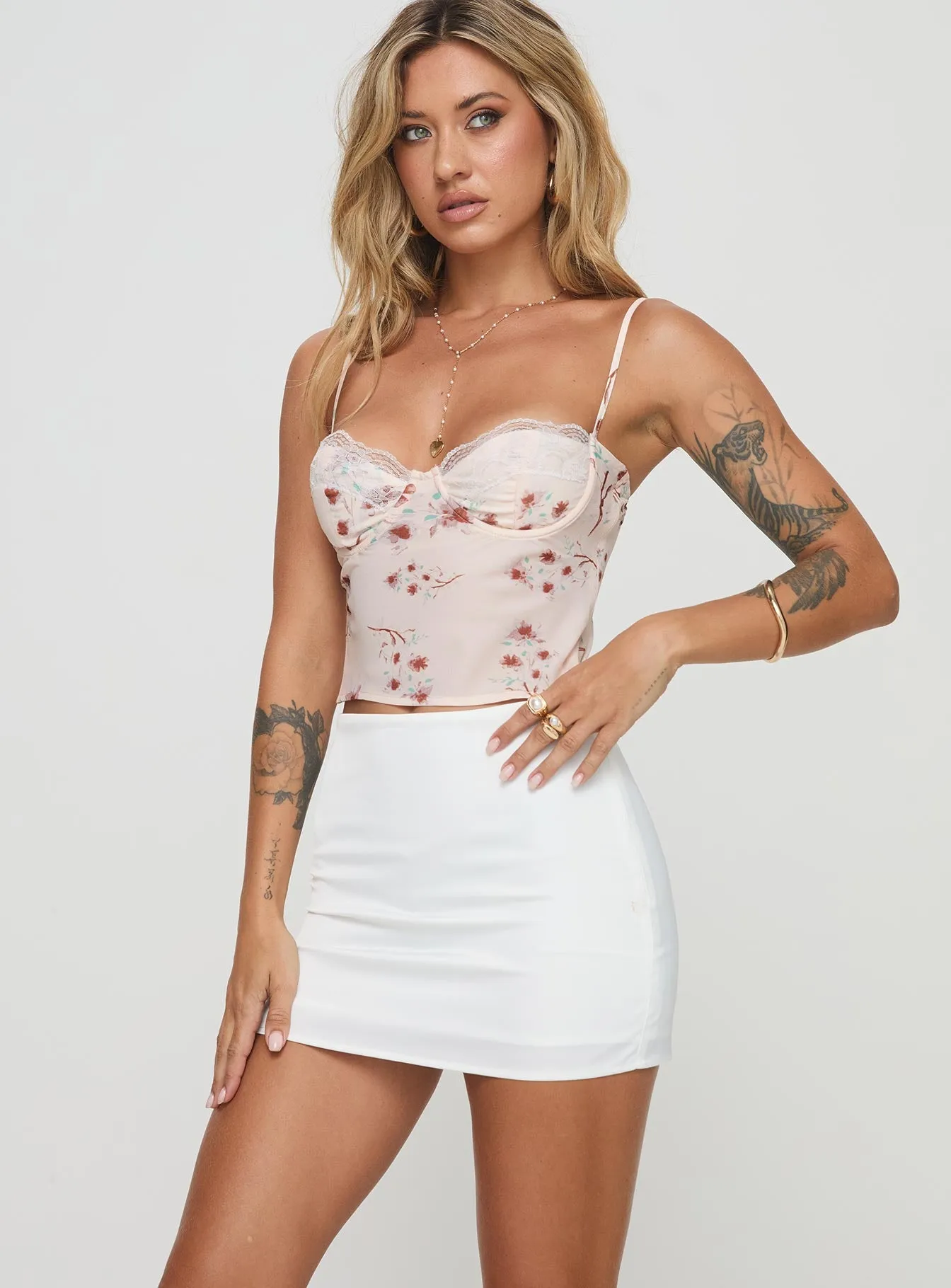 Karley Satin Low Waist Mini Skirt White sold by Princess Polly product image thumbnail 2