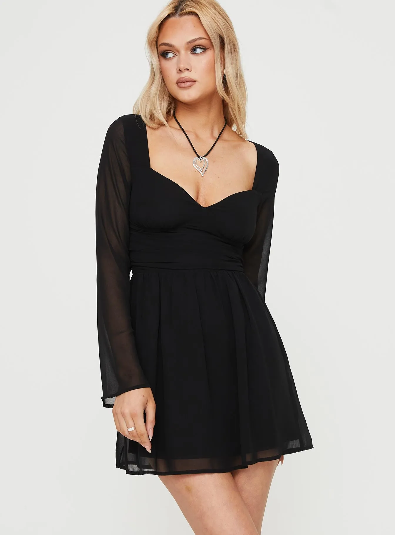 So Sweet Long Sleeve Mini Dress Black sold by Princess Polly