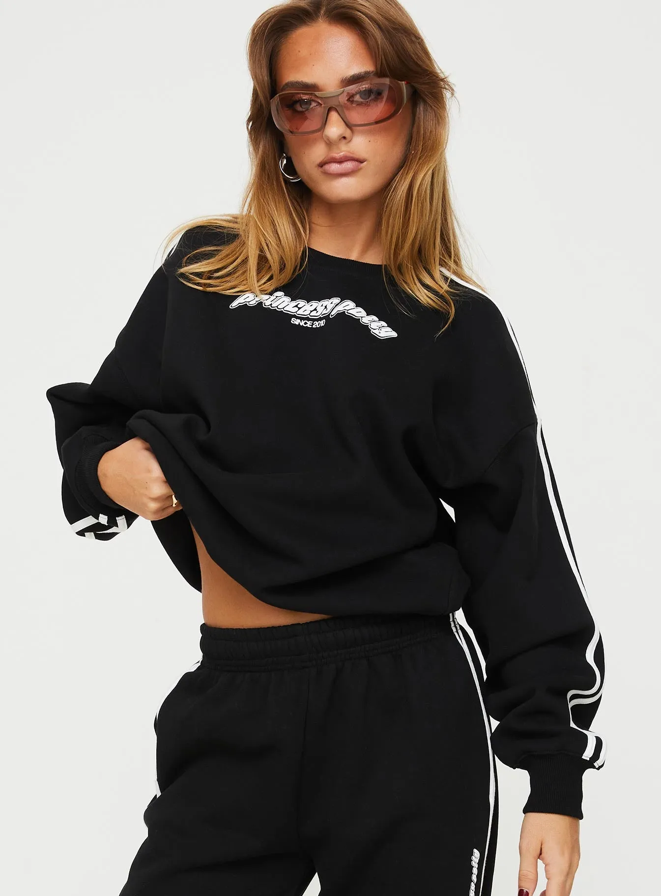 Princess Polly Crew Neck Sweatshirt Stripe Black / White sold by Princess Polly product image thumbnail 3