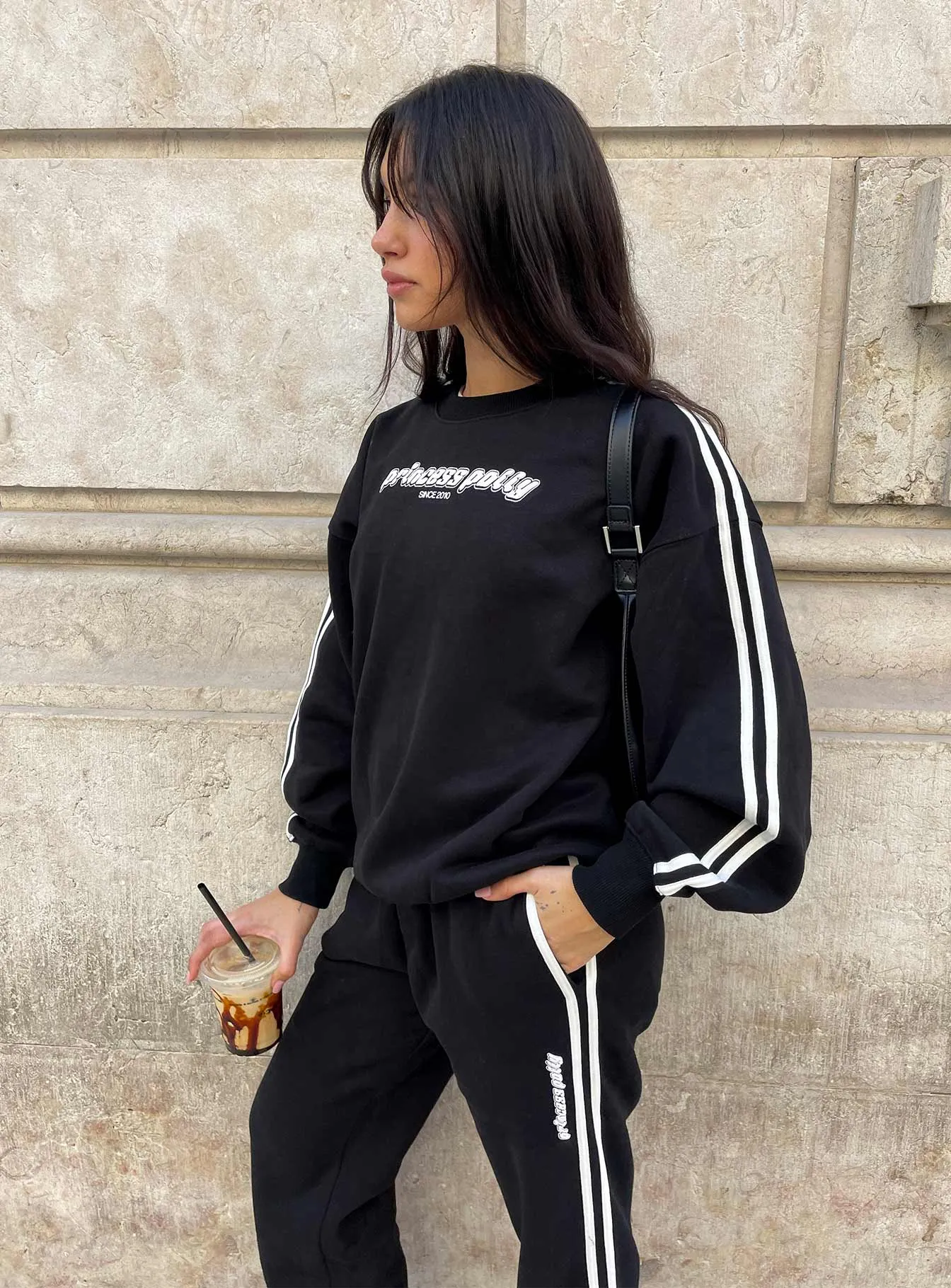 Princess Polly Crew Neck Sweatshirt Stripe Black / White sold by Princess Polly