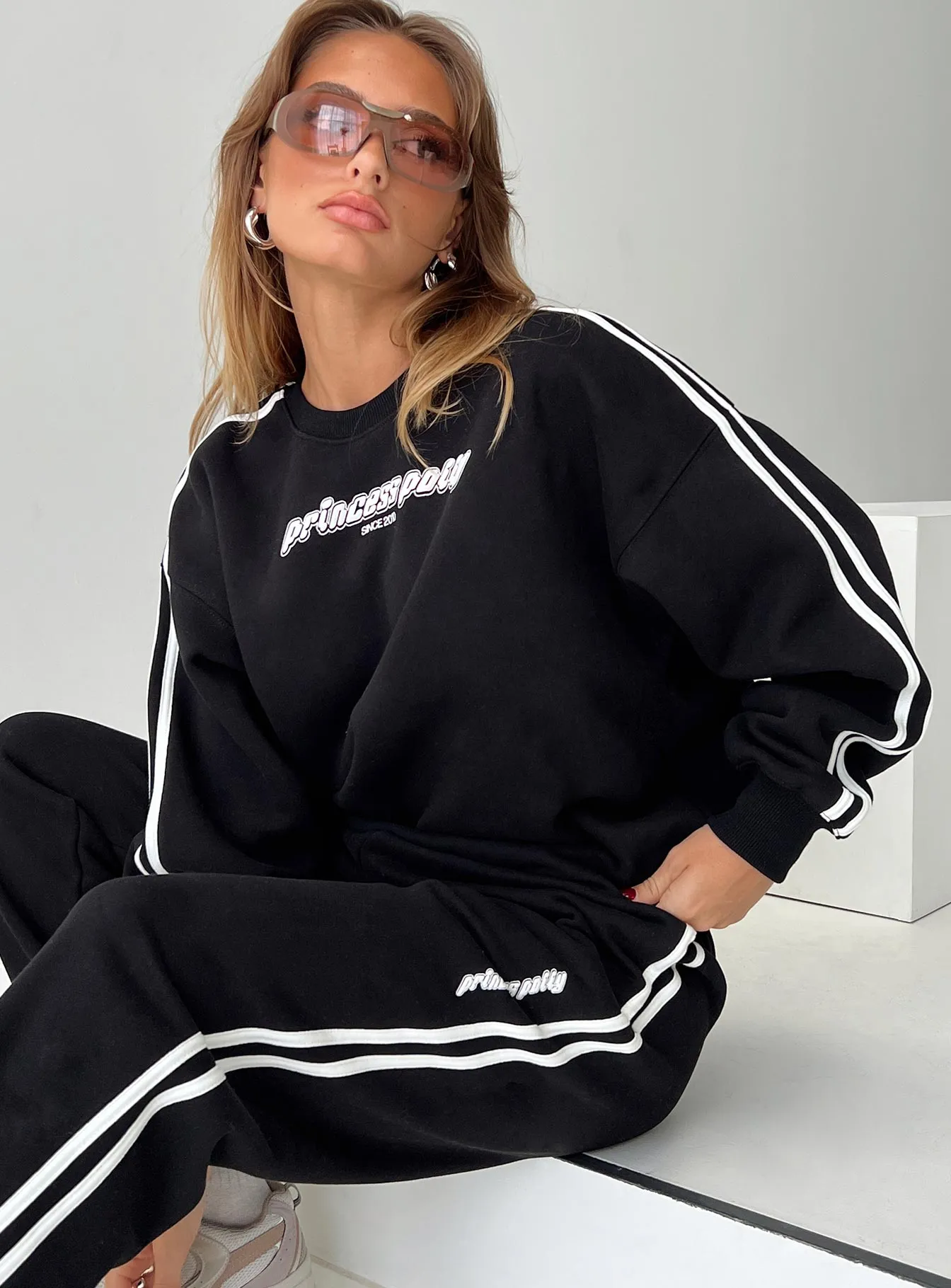 Princess Polly Crew Neck Sweatshirt Stripe Black / White sold by Princess Polly product image thumbnail 2