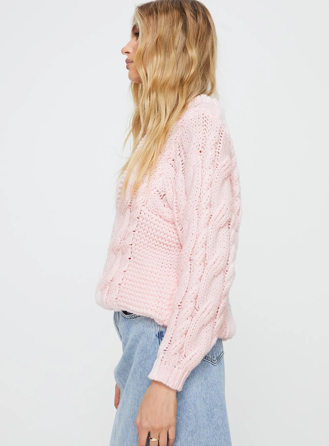 Ellison Cable Knit Sweater Blush Pink sold by Princess Polly product image thumbnail 4