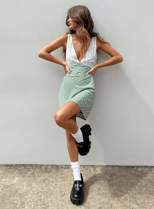 Nellie Mini Dress Mint Polka Dot sold by Princess Polly