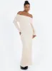 Lefler Off The Shoulder Maxi Dress Beige sold by Princess Polly