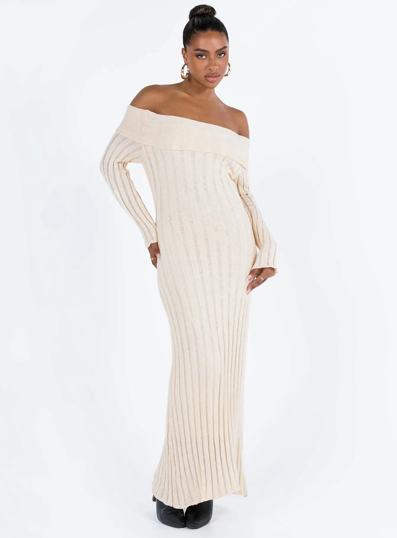 Lefler Off The Shoulder Maxi Dress Beige sold by Princess Polly product image thumbnail 2