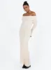 Lefler Off The Shoulder Maxi Dress Beige sold by Princess Polly