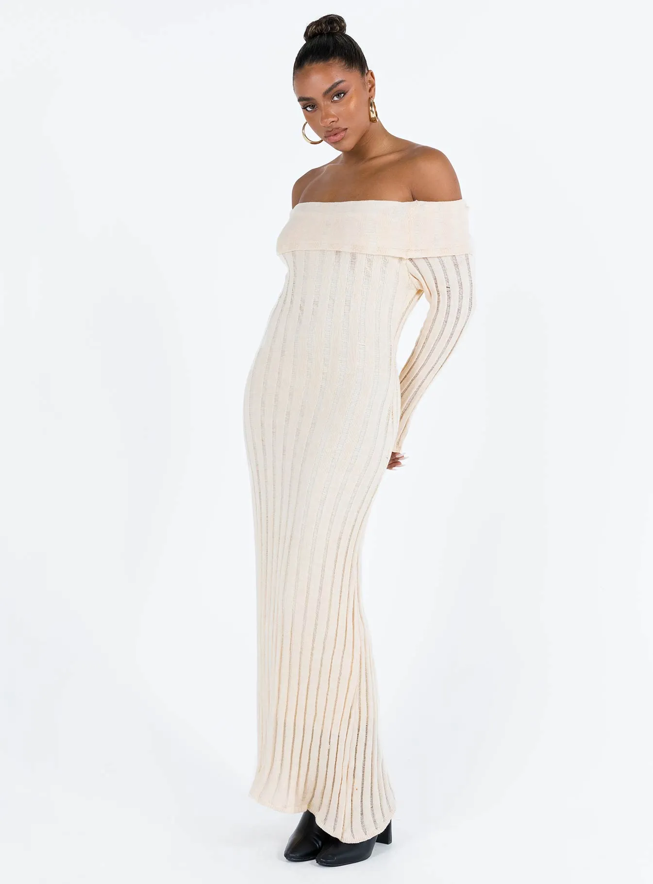 Lefler Off The Shoulder Maxi Dress Beige sold by Princess Polly product image thumbnail 3