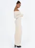 Lefler Off The Shoulder Maxi Dress Beige sold by Princess Polly