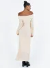 Lefler Off The Shoulder Maxi Dress Beige sold by Princess Polly
