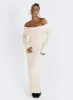 Lefler Off The Shoulder Maxi Dress Beige sold by Princess Polly