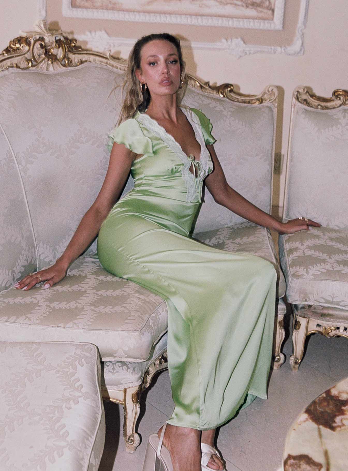 Armas Lace Trim Maxi Dress Green sold by Princess Polly product image thumbnail 3