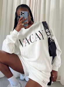 Vaycay Sweatshirt White sold by Princess Polly