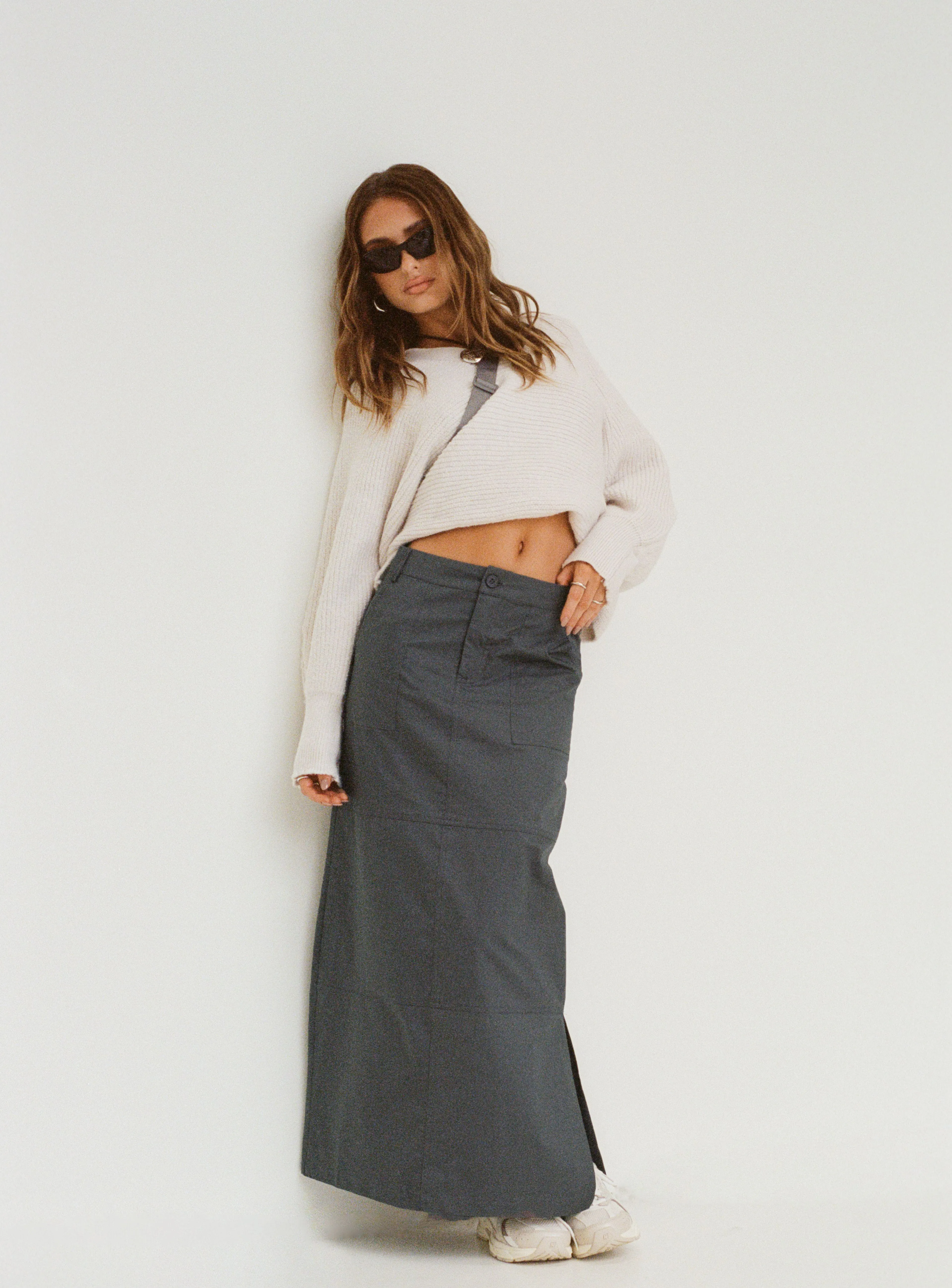 Devine Cargo Maxi Skirt Slate sold by Princess Polly