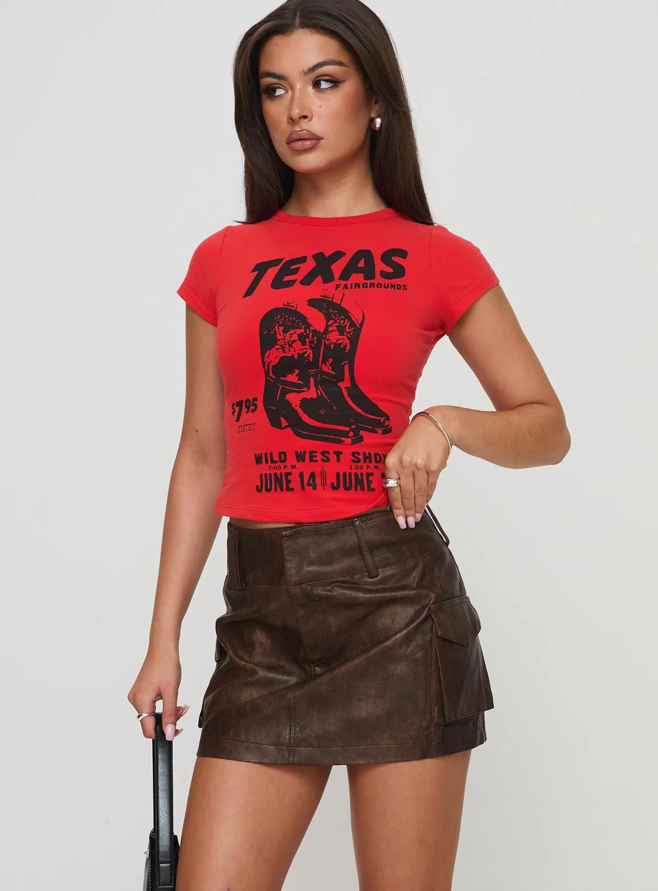 Domenic Faux Leather Mini Skirt Washed Brown sold by Princess Polly product image thumbnail 3