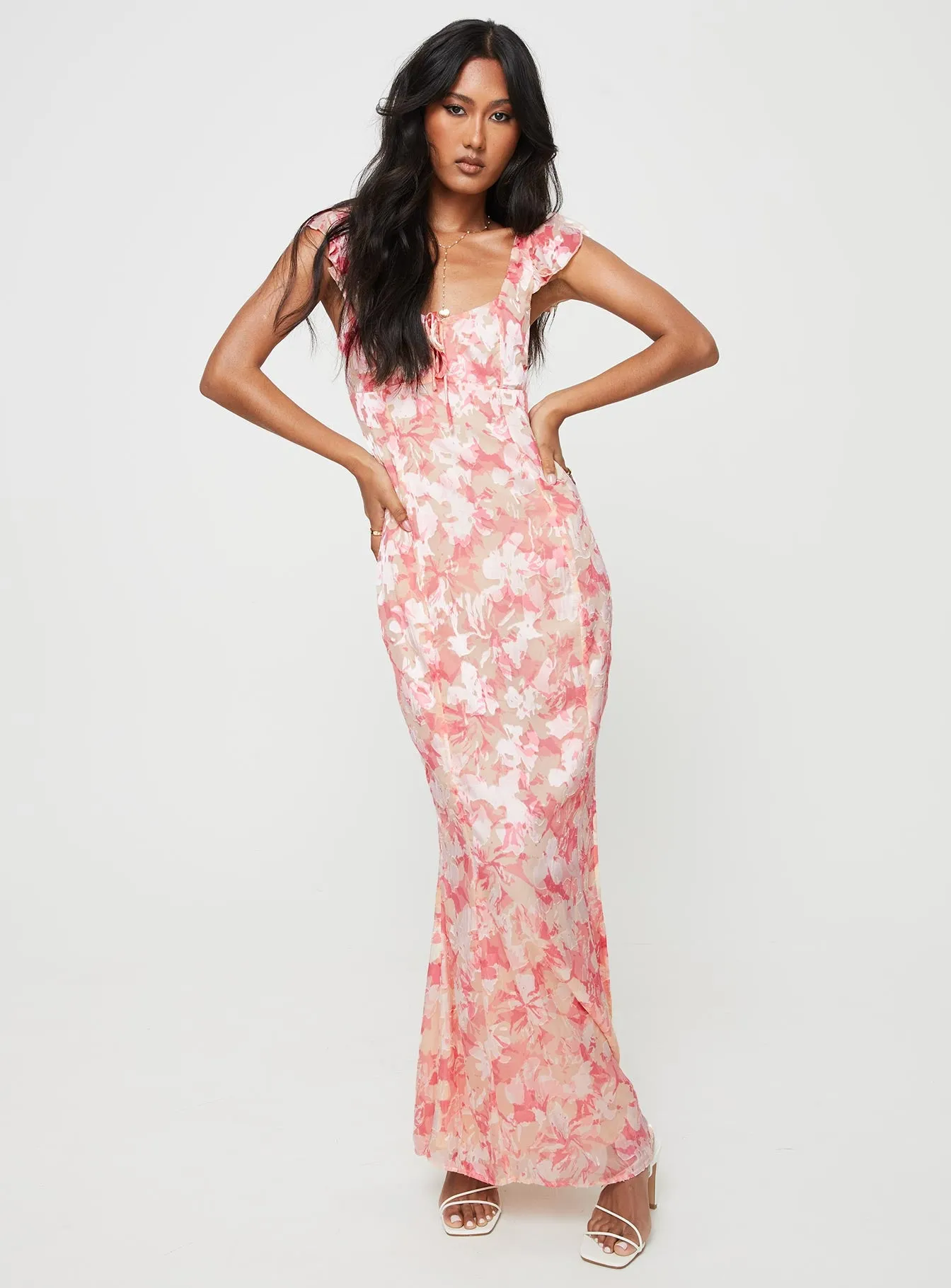 Julianne Flutter Sleeve Maxi Dress Pink Multi sold by Princess Polly product image thumbnail 5
