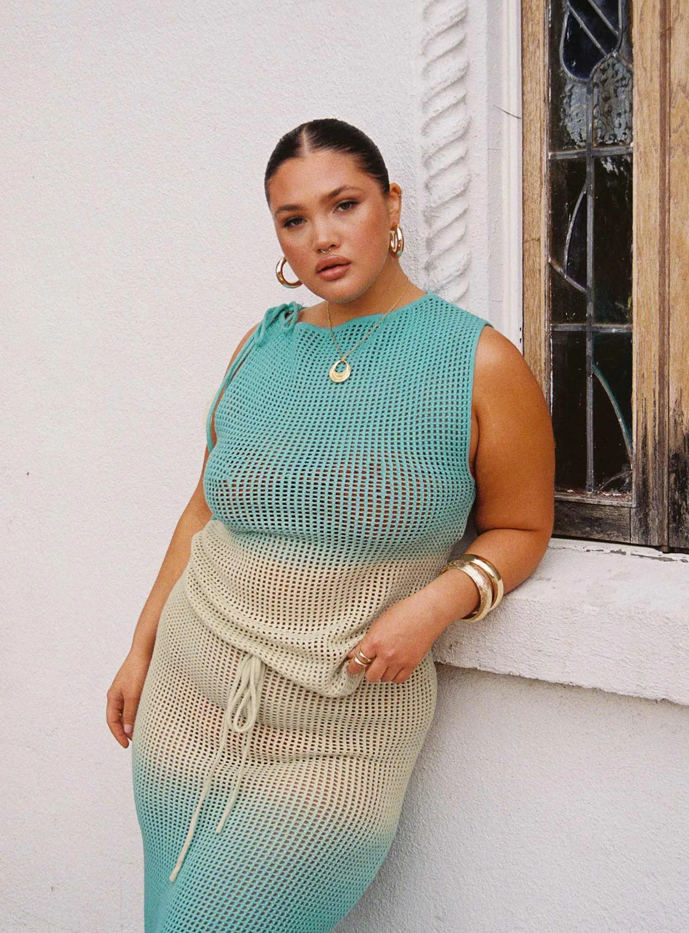 Auralia Asymmetric Knit Top Blue / Cream Curve sold by Princess Polly product image thumbnail 3