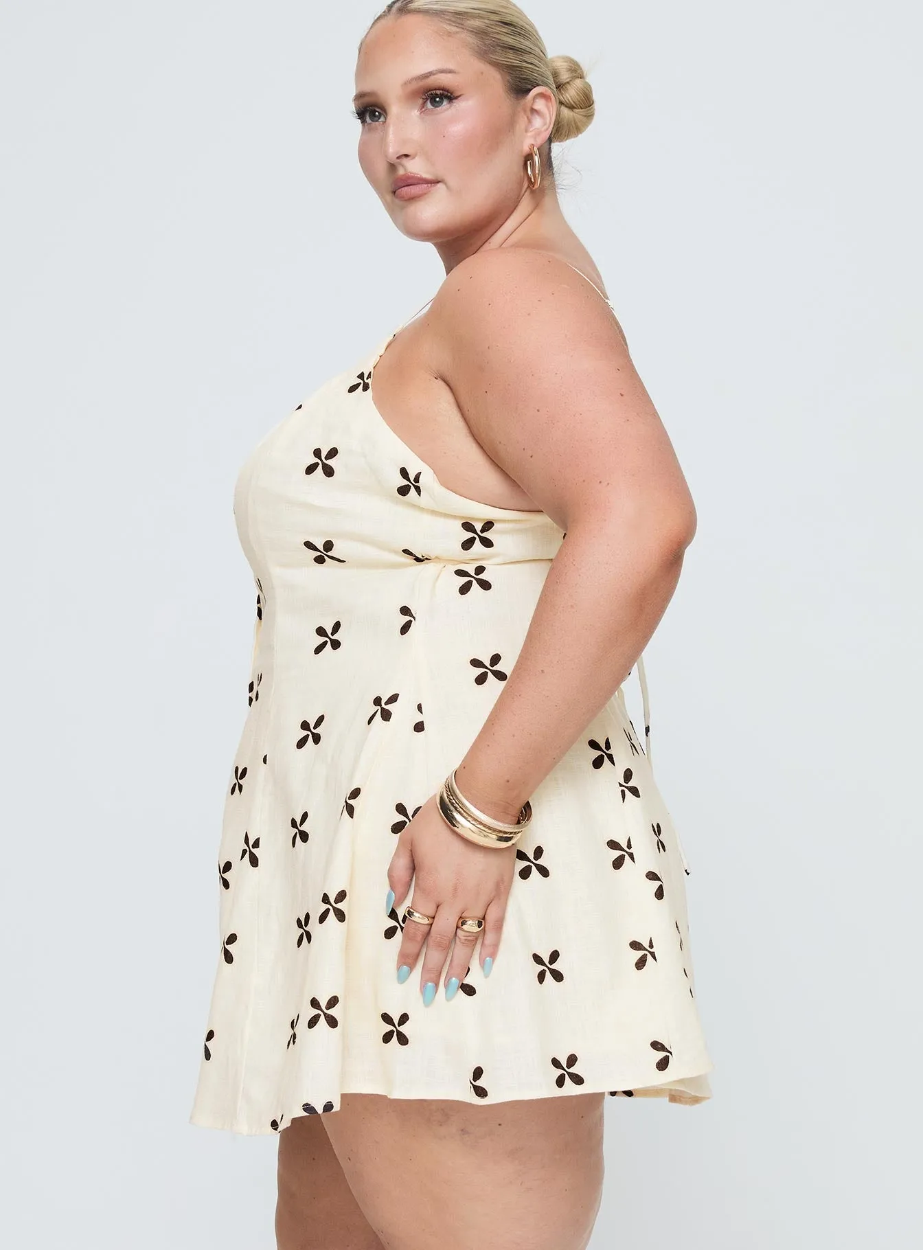 Elian Linen Blend Mini Dress Cream / Multi Curve sold by Princess Polly product image thumbnail 4