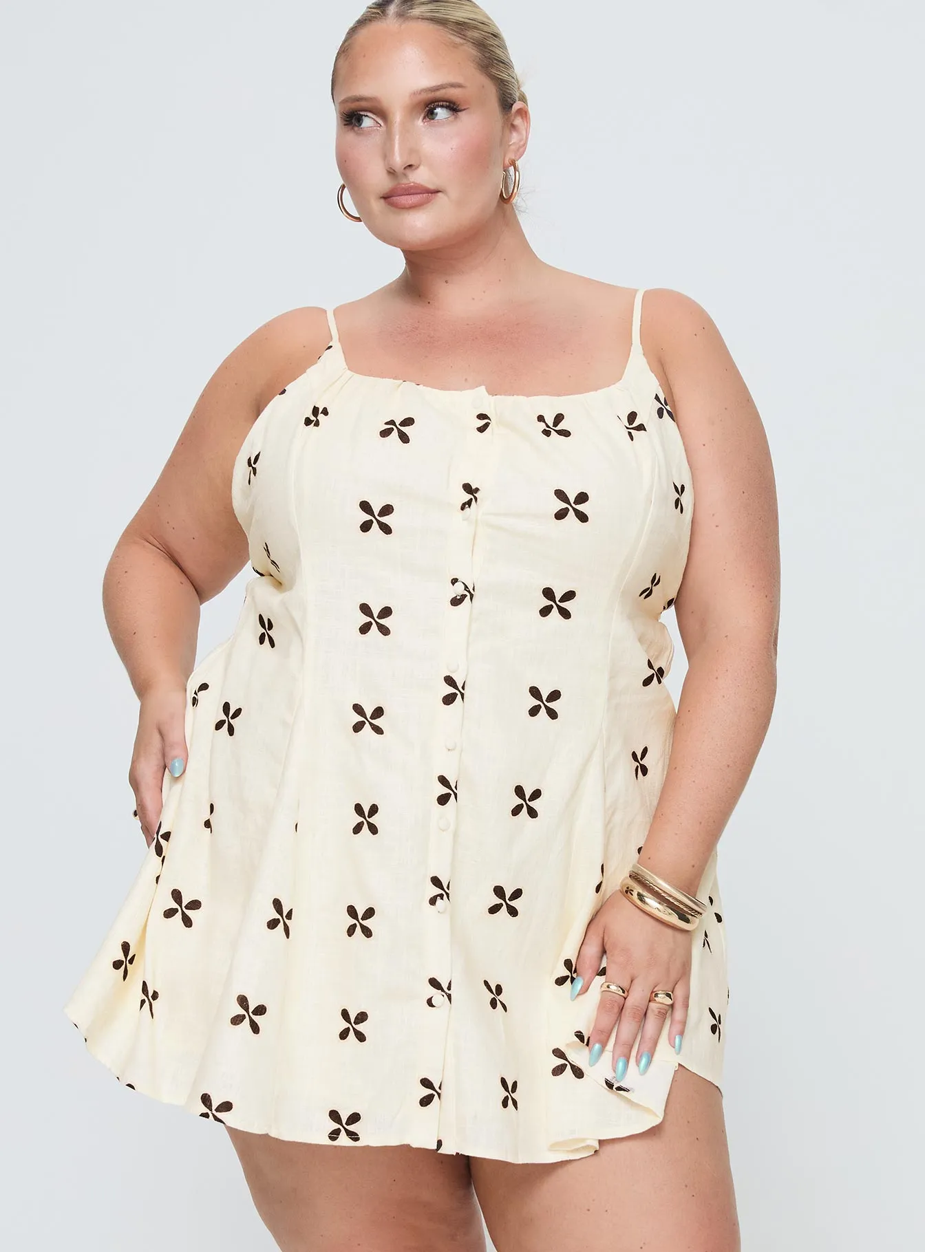 Elian Linen Blend Mini Dress Cream / Multi Curve sold by Princess Polly product image thumbnail 2