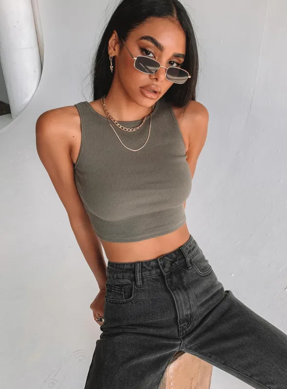 Darlington Crop Top Khaki Tall made by Princess Polly