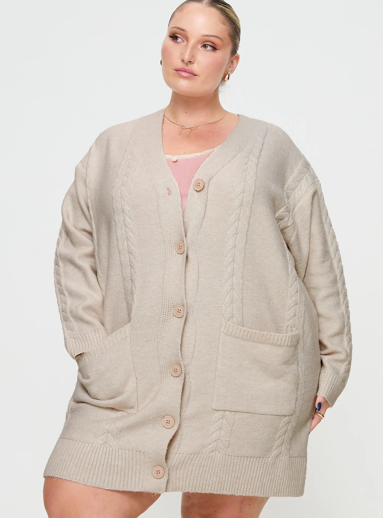 Cardi Long Sleeve Mini Dress Cream Curve sold by Princess Polly product image thumbnail 2