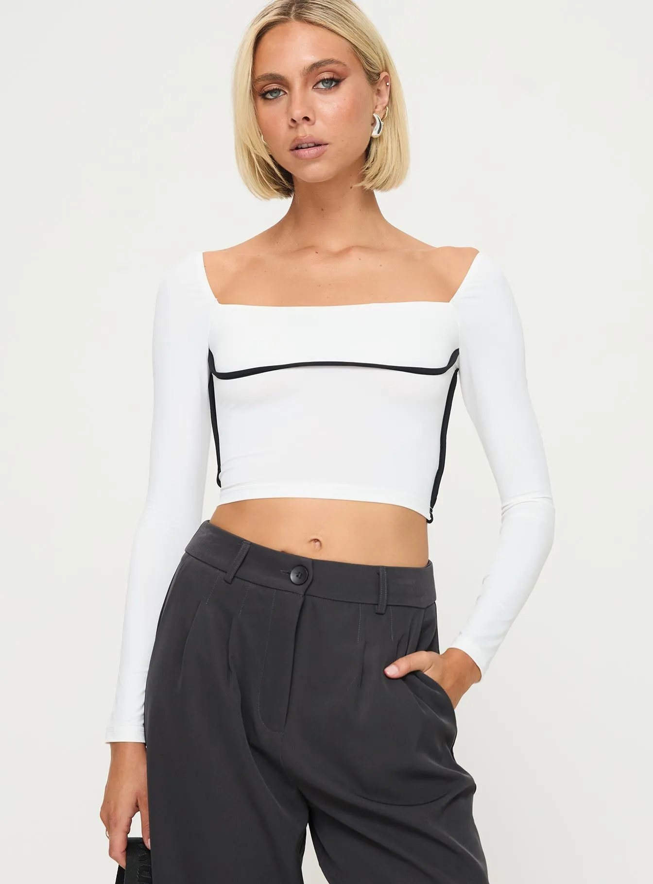 Maidenwell Contrast Long Sleeve Top White sold by Princess Polly product image thumbnail 2