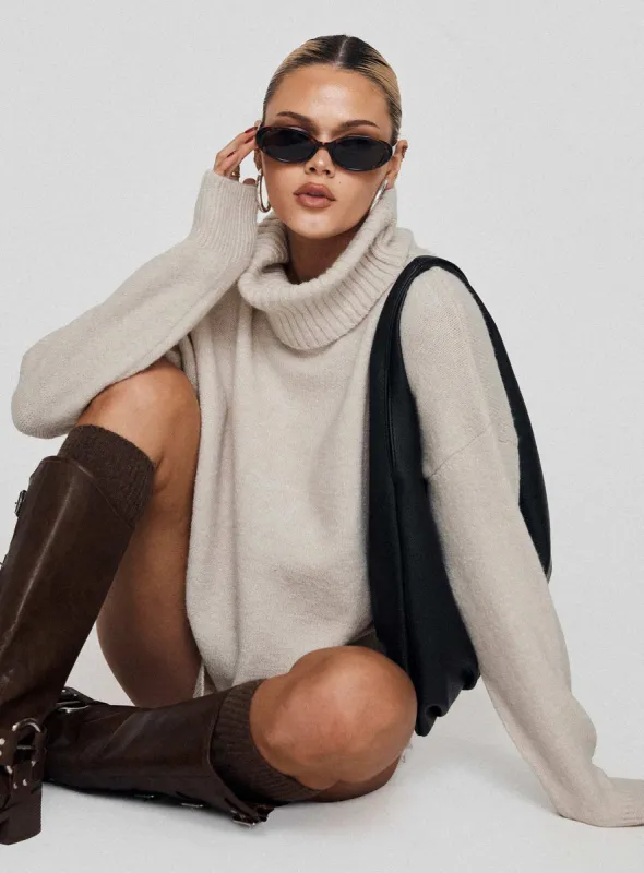 Oswin Turtleneck Sweater Oatmeal sold by Princess Polly