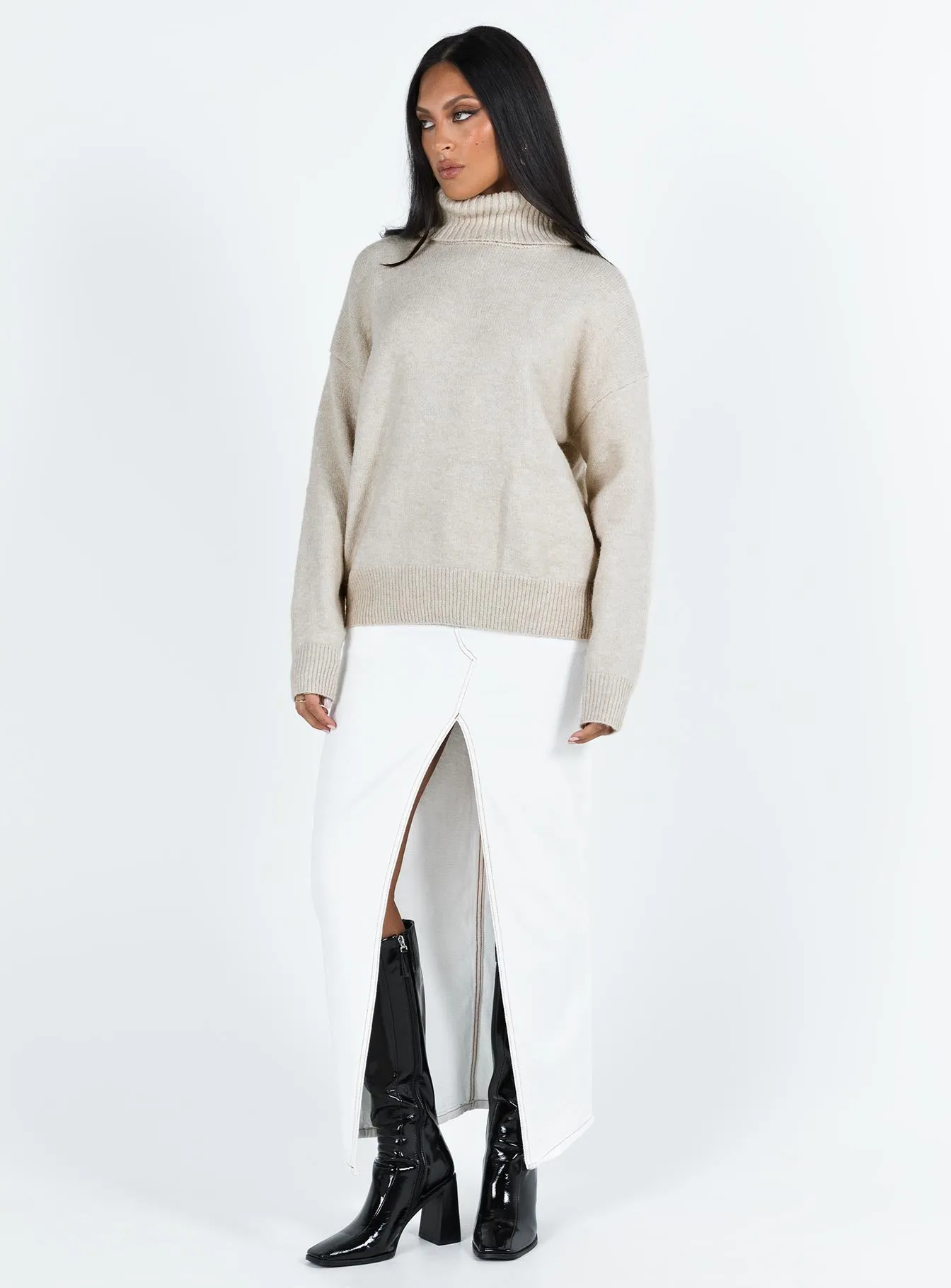 Oswin Turtleneck Sweater Oatmeal sold by Princess Polly product image thumbnail 3