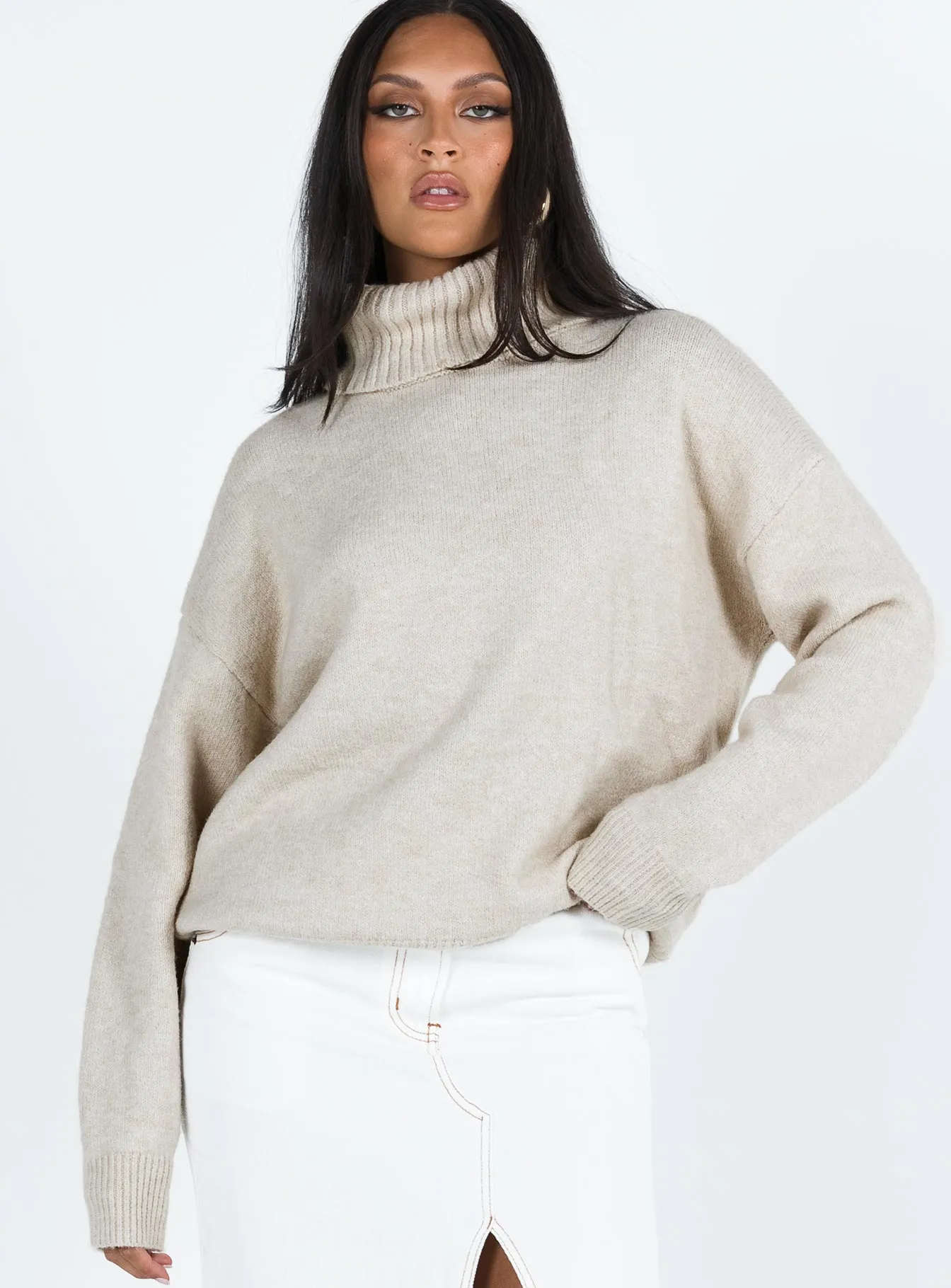 Oswin Turtleneck Sweater Oatmeal sold by Princess Polly product image thumbnail 2