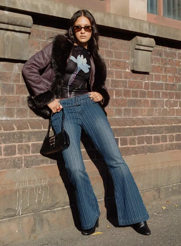 Ralbartia Stripe Belted Jeans Mid Wash sold by Princess Polly