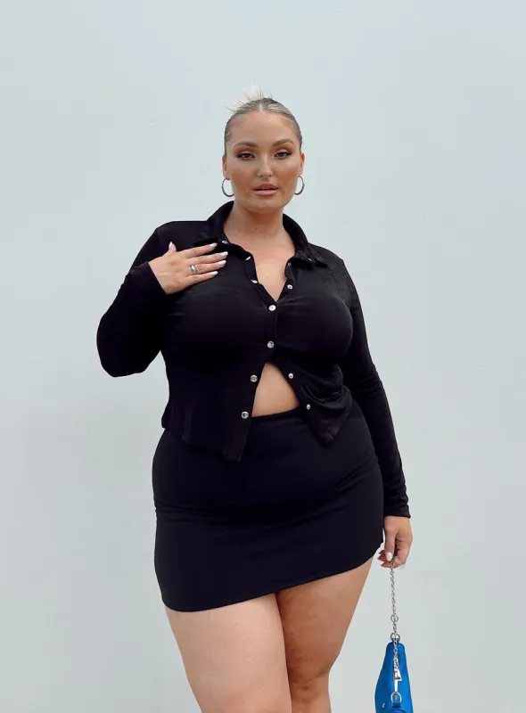 Selby Mini Skirt Black Curve Lower Impact sold by Princess Polly