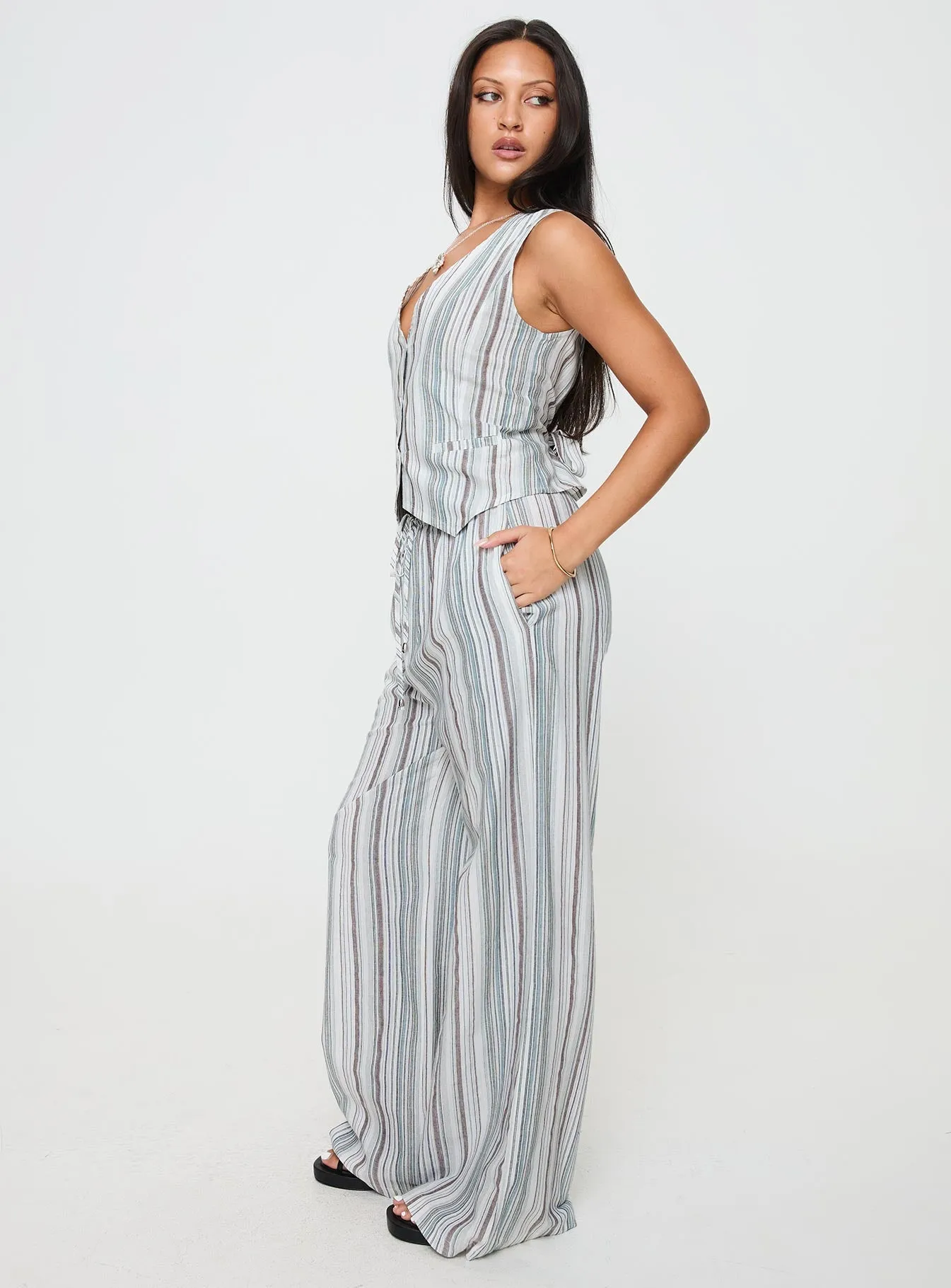 Flutters Pants White / Blue Stripe sold by Princess Polly product image thumbnail 4