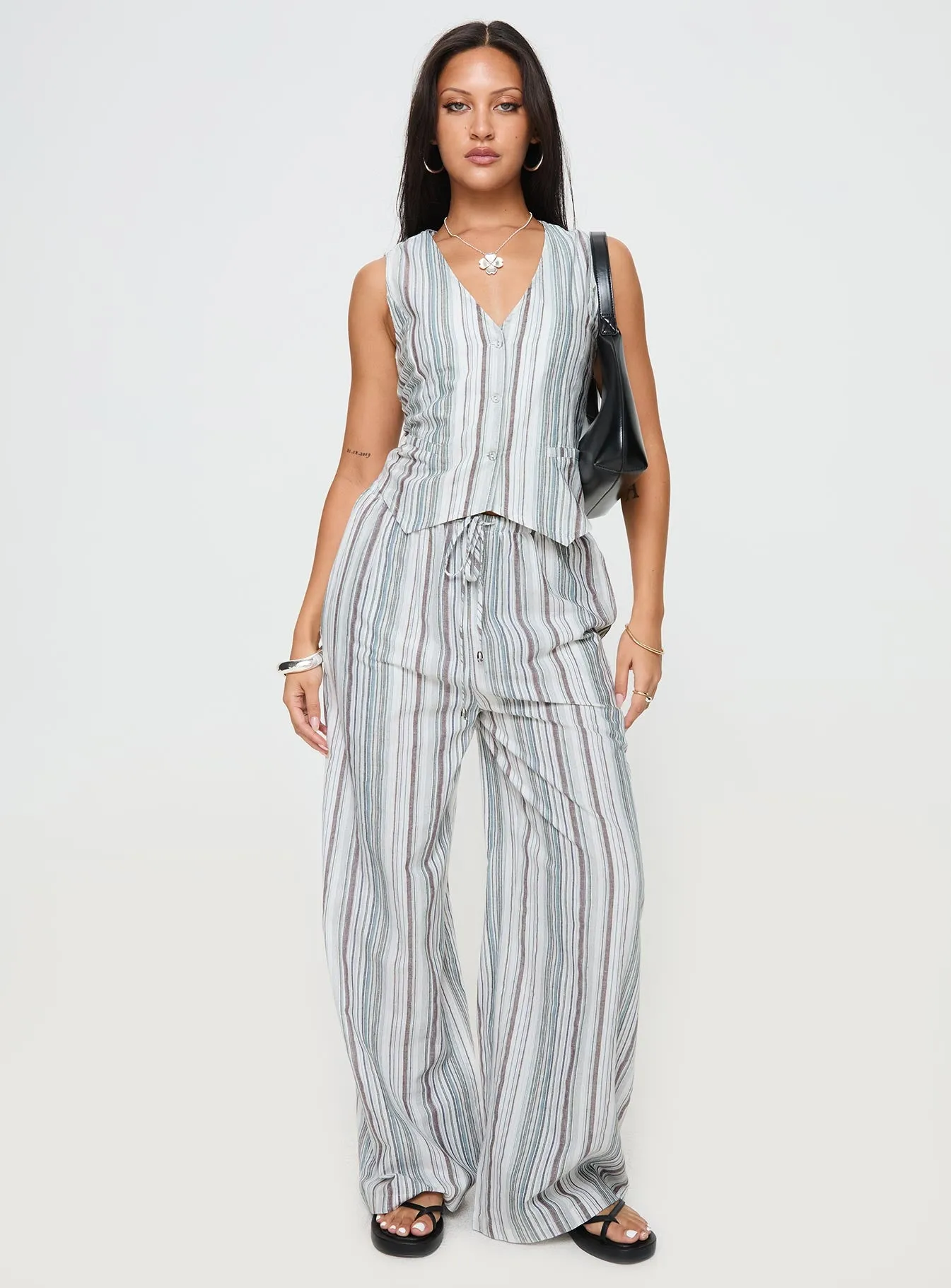 Flutters Pants White / Blue Stripe sold by Princess Polly product image thumbnail 3