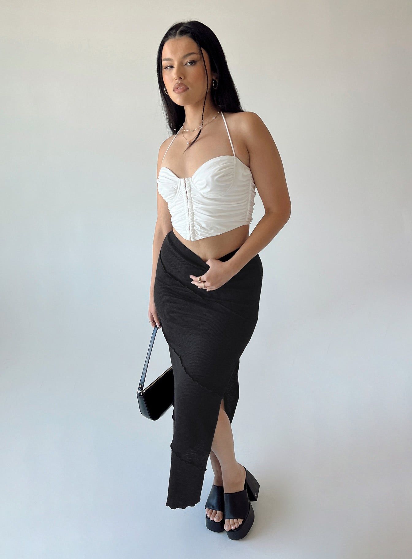 Oscar Split Maxi Skirt Black sold by Princess Polly