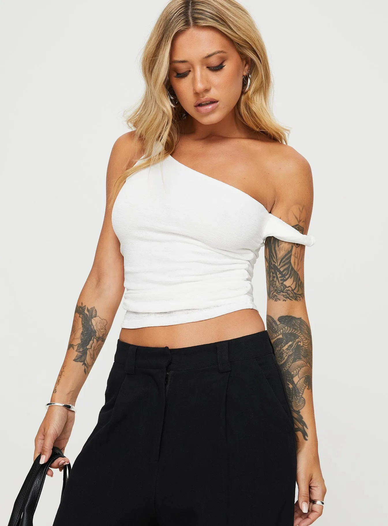 Messenger One Shoulder Top White sold by Princess Polly product image thumbnail 3