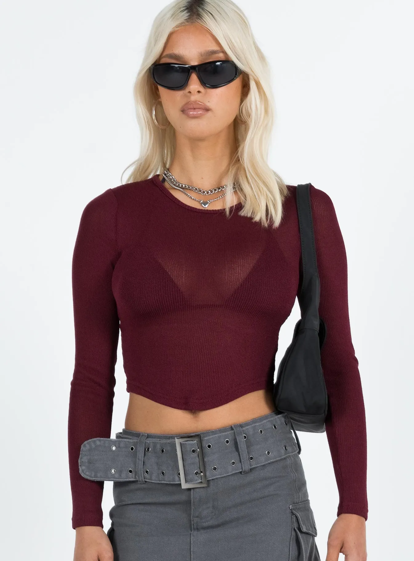Sydelle Long Sleeve Top Maroon sold by Princess Polly product image thumbnail 2