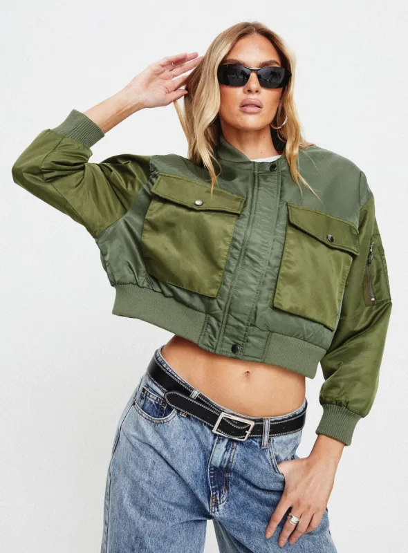 Milener Utility Bomber Jacket Olive sold by Princess Polly
