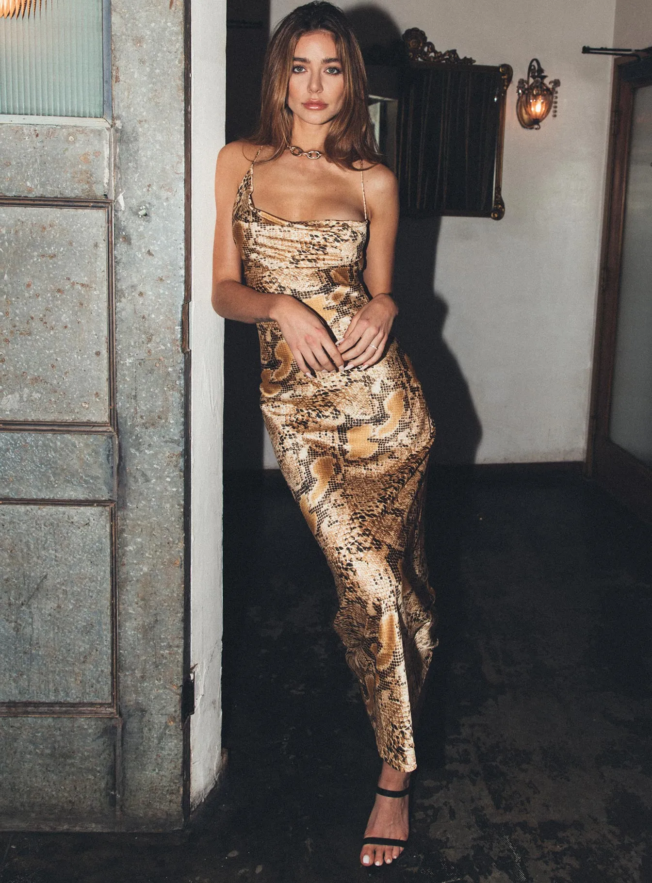 Jagger & Stone The Gina Snakeskin Midi Dress sold by Princess Polly