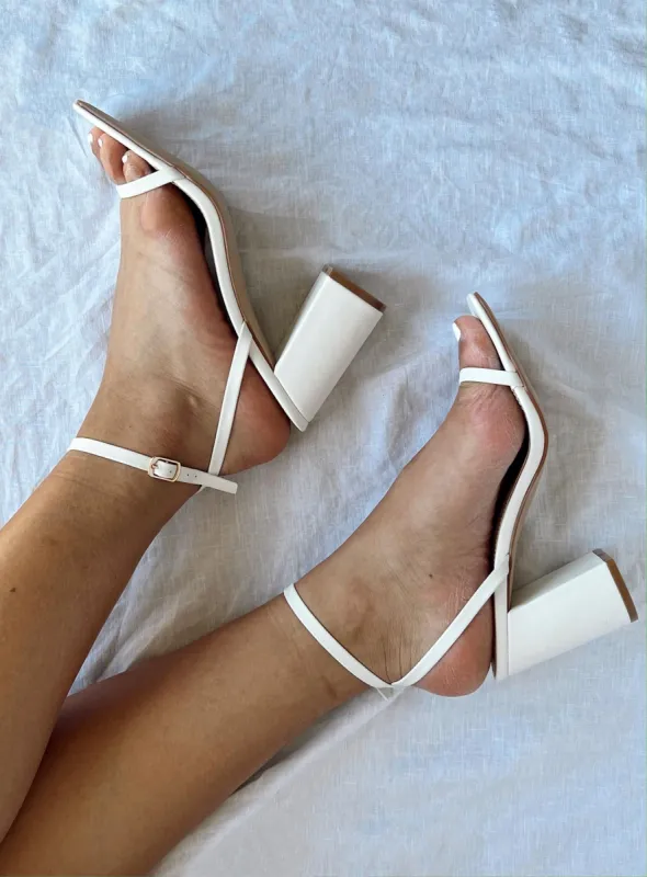 Nightfall Ankle Strap Block Heels Matte White sold by Princess Polly