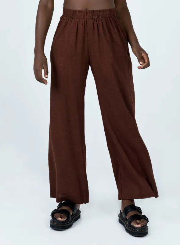 Louis Linen Blend Pants Brown sold by Princess Polly