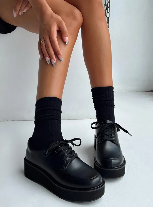 Emersen Platform Flats Black sold by Princess Polly