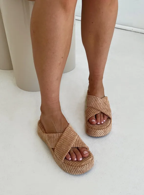Kora Corduroy Sandals Beige sold by Princess Polly