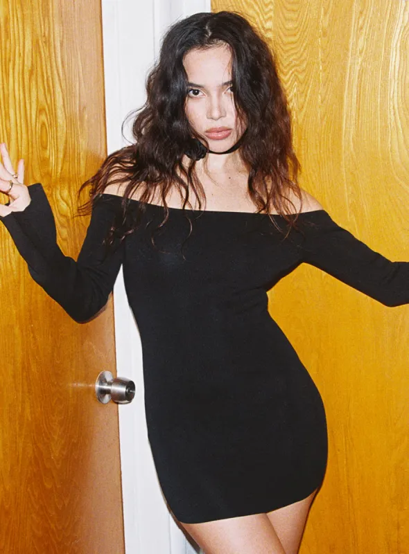 Parisa Long Sleeve Mini Dress Black Petite sold by Princess Polly