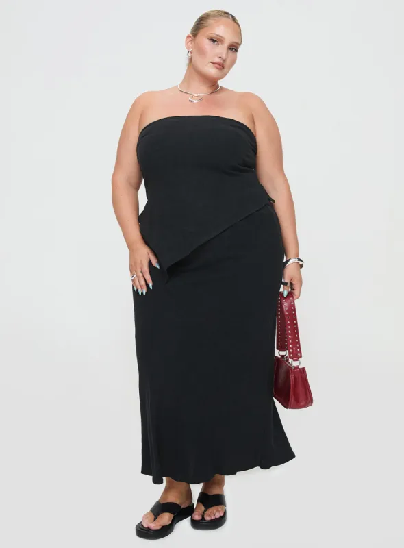 Ermias Linen Blend Midi Skirt Black Curve sold by Princess Polly