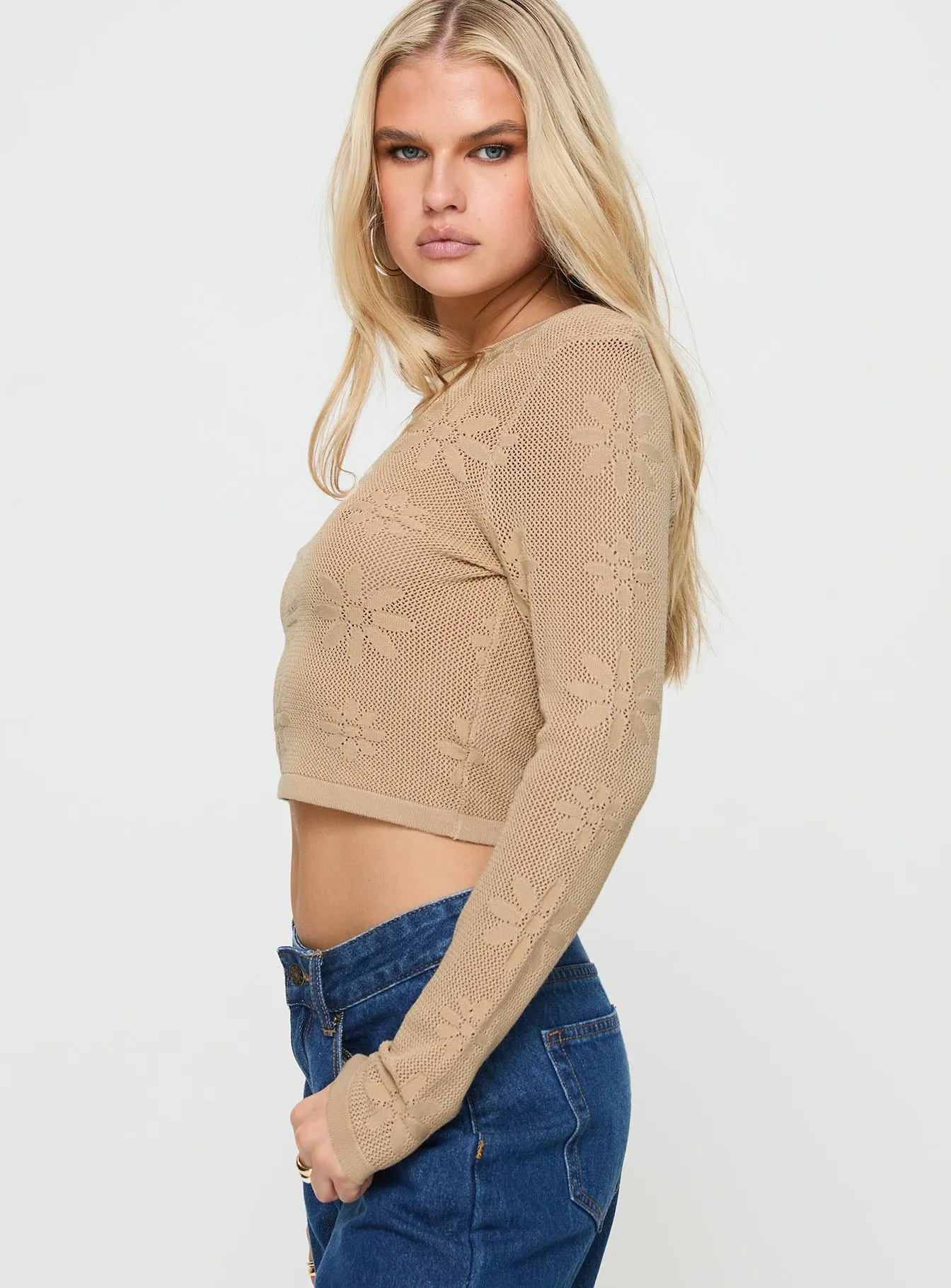 Flolie Long Sleeve Top Beige sold by Princess Polly product image thumbnail 3