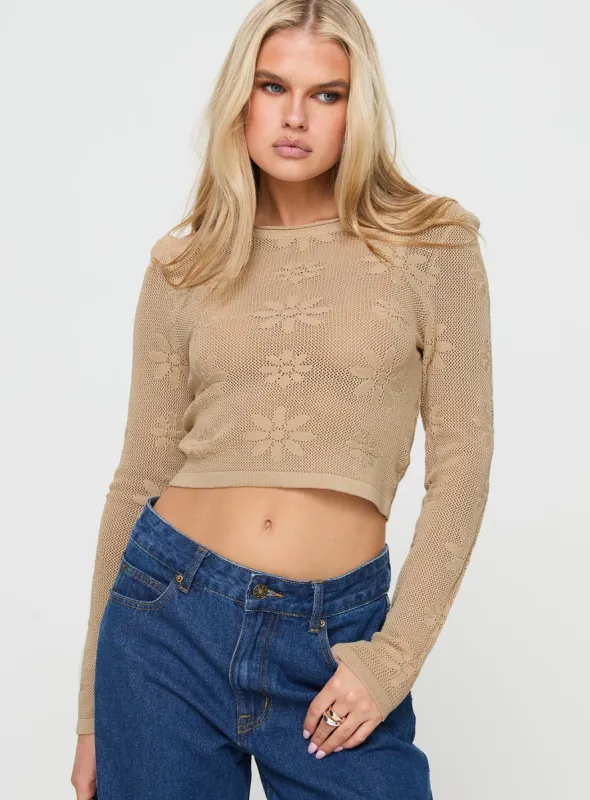 Flolie Long Sleeve Top Beige sold by Princess Polly
